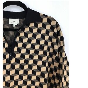 Tuckernuck Clayton Geometric Black Camel Polo sweater M/L